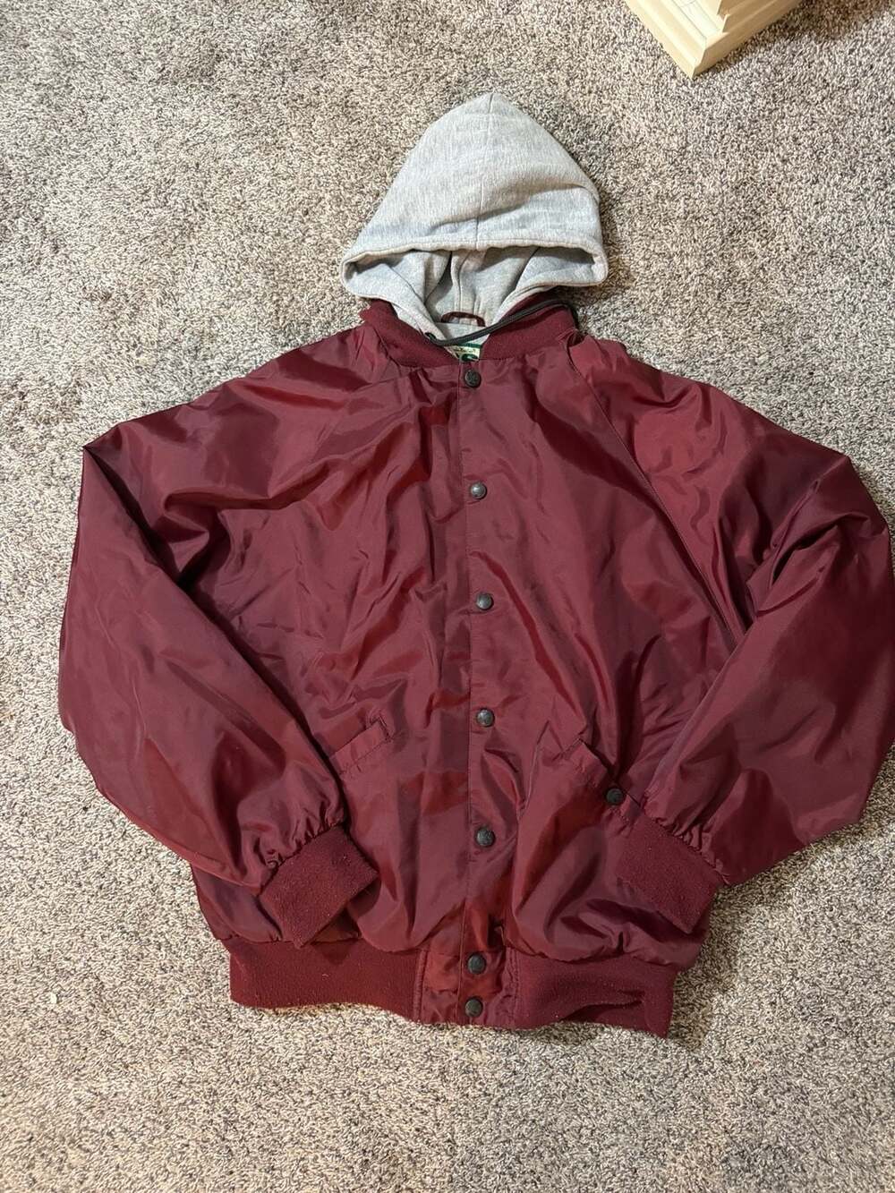 Vintage Gander Mountain Guide Series Maroon Snap-Front Hooded Bomber Jacket